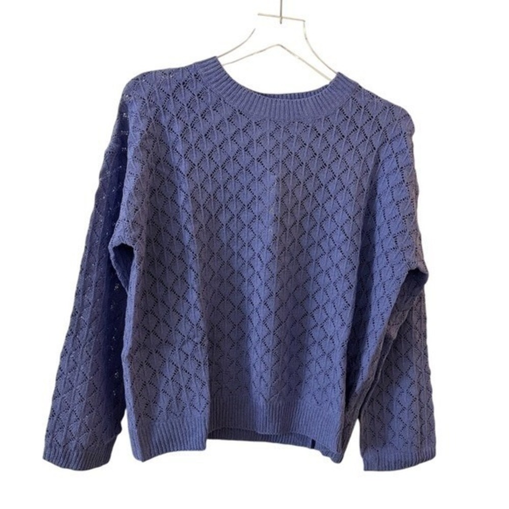 Anniewear Soft Purple Blue Knit Crochet Pullover Sweater Small NWT